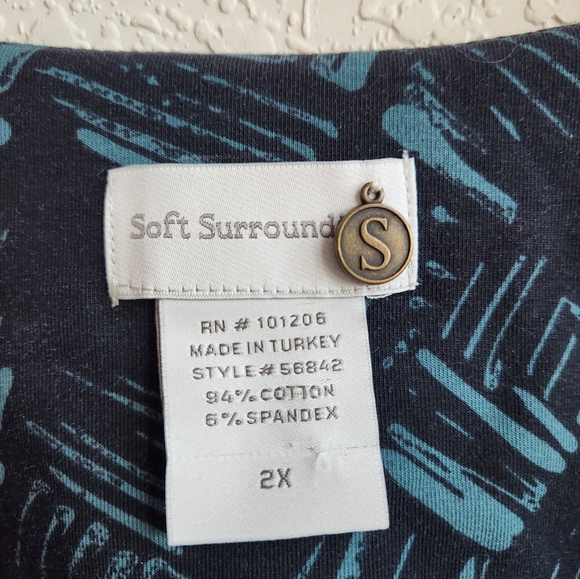 Soft Surroundings sz 2X Blue Bengal Print Faux Wrap Surplice Knit Tunic - Picture 5 of 10